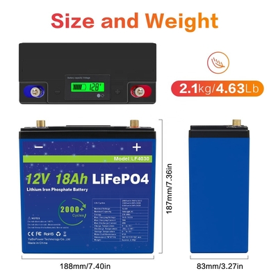 12v 18ah Lifepo4 بطارية ليثيوم أيون التفريغ الصغير الحالي 9A
