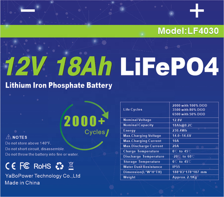 12v 18ah Lifepo4 بطارية ليثيوم أيون التفريغ الصغير الحالي 9A