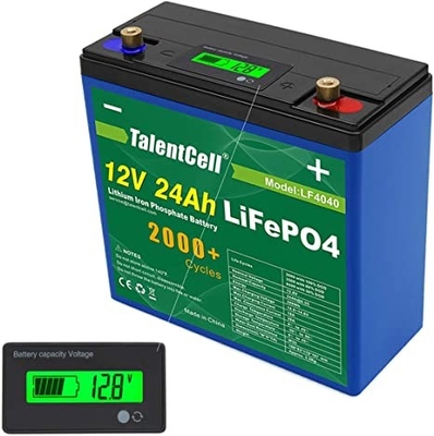 12v 24ah Lifepo4 بطارية ليثيوم قابلة للشحن سعة كبيرة مع شاشة LCD